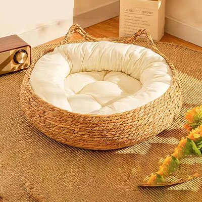 Panier osier Chat rond